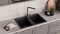 Кухонная мойка Ulgran Classic U-608-309 Темно-серая искусственный камень (литьевой мрамор) встраиваемый