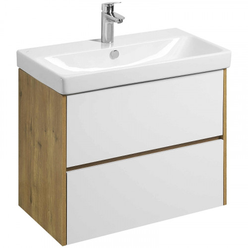 Тумба под раковину Aquaton Сканди 80 1A283001SDZ90 подвесная Белый глянец Дуб рустикальный МДФ / ЛДСП