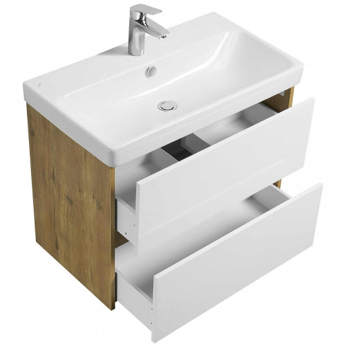 Тумба под раковину Aquaton Сканди 80 1A283001SDZ90 подвесная Белый глянец Дуб рустикальный МДФ / ЛДСП