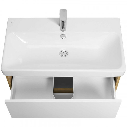 Тумба под раковину Aquaton Сканди 80 1A283001SDZ90 подвесная Белый глянец Дуб рустикальный МДФ / ЛДСП