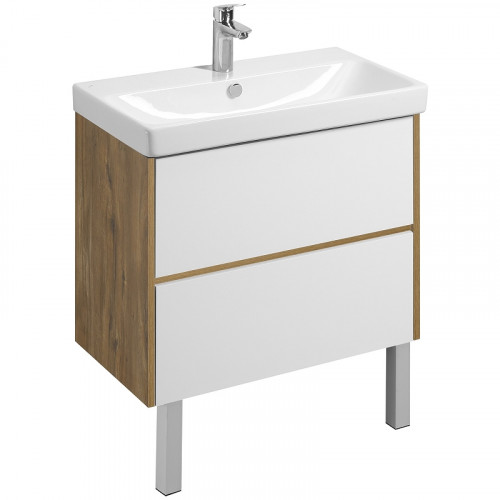 Тумба под раковину Aquaton Сканди 80 1A283001SDZ90 подвесная Белый глянец Дуб рустикальный МДФ / ЛДСП