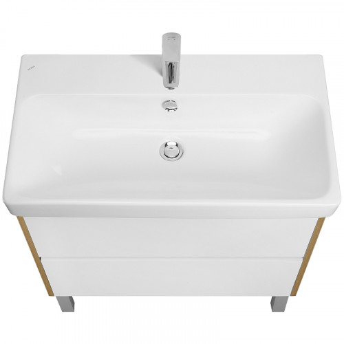 Тумба под раковину Aquaton Сканди 80 1A283001SDZ90 подвесная Белый глянец Дуб рустикальный МДФ / ЛДСП