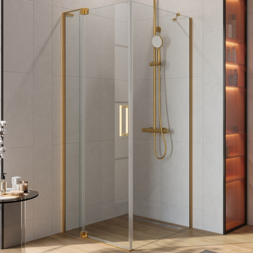 Душевой уголок Cezares Slider 90x80 SLIDER-AH-1-80-80/90-C-BORO профиль Брашированное золото стекло прозрачное