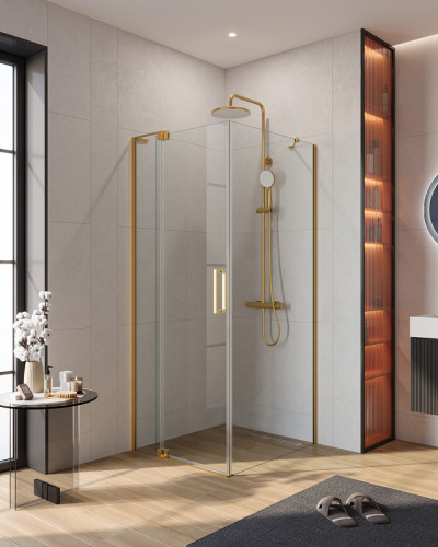 Душевой уголок Cezares Slider 90x80 SLIDER-AH-1-80-80/90-C-BORO профиль Брашированное золото стекло прозрачное