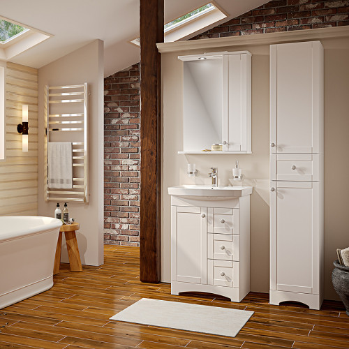 Зеркало со шкафом Runo Мерида 58 R 00-00000740 с подсветкой Белое МДФ / ЛДСП, стекло