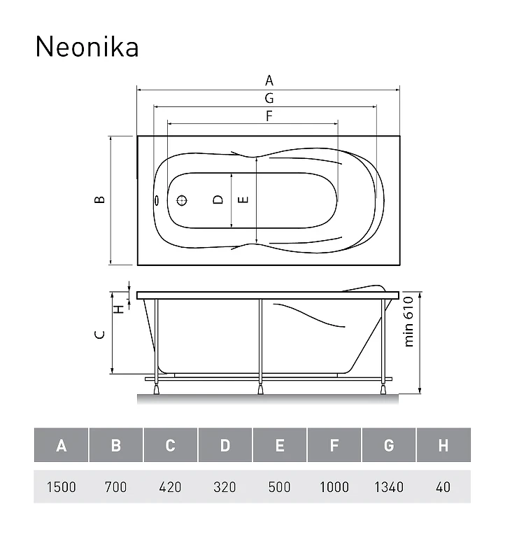 Акриловая ванна Relisan Neonika 150x70 Гл000000963 без гидромассажа
