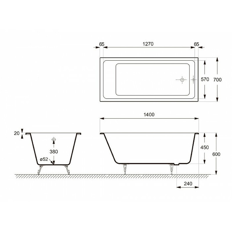 Чугунная ванна Delice Level 140x70 DLR230618 без отверстий под ручки и антискользящего покрытия