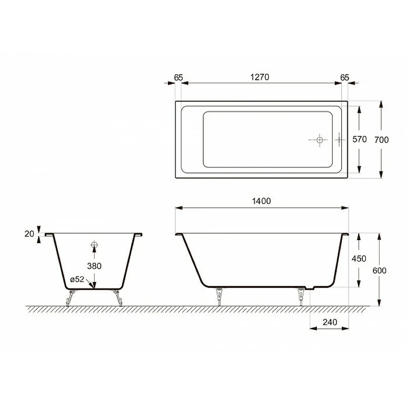 Чугунная ванна Delice Level 140x70 DLR230618 без отверстий под ручки и антискользящего покрытия
