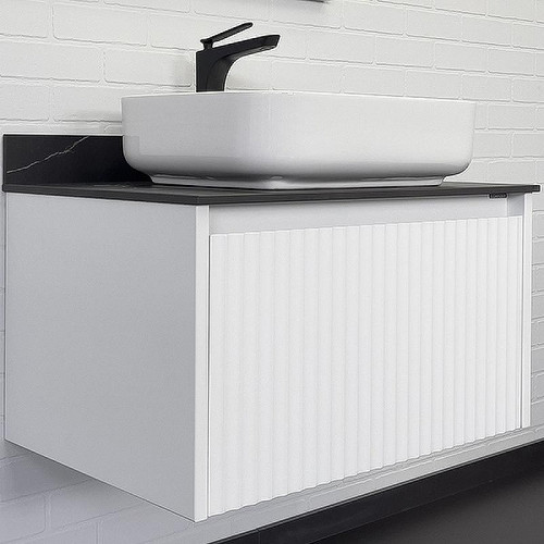 Тумба с раковиной Comforty Марсель 75 00-00013395 подвесная Белая матовая Калакатта Блэк