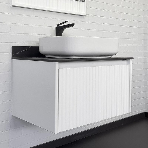 Тумба с раковиной Comforty Марсель 75 00-00013395 подвесная Белая матовая Калакатта Блэк