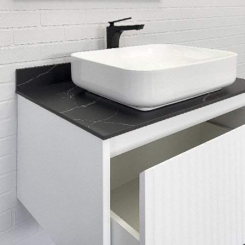 Тумба с раковиной Comforty Марсель 75 00-00013395 подвесная Белая матовая Калакатта Блэк