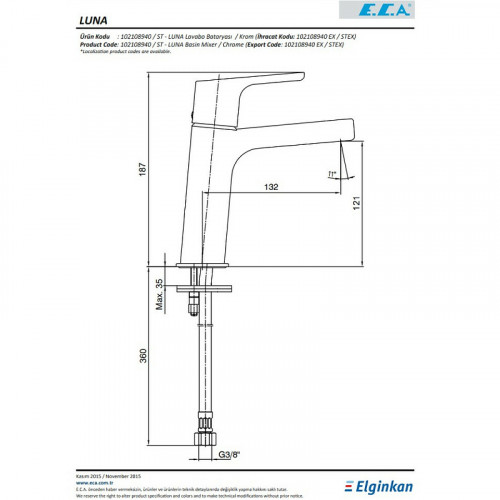 Смеситель для раковины E.C.A. Luna 102108940EX Хром латунь