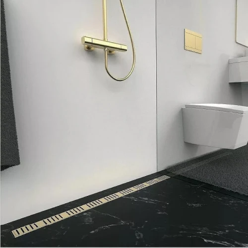 Душевой лоток Alcaplast Simple 55 APZ10BLACK-550BRASS с решеткой Золото