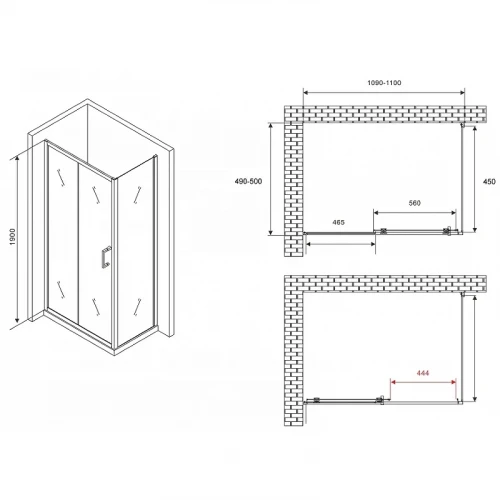 Душевой уголок Abber Schwarzer Diamant 110x50 AG301105-S505 профиль Хром стекло прозрачное