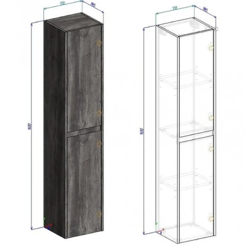 Шкаф пенал BelBagno Kraft 33 KRAFT-1600-2A-SC-PP-R подвесной Pino Pasadena МДФ / ЛДСП