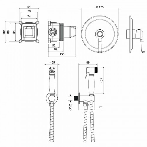 Гигиенический душ со смесителем Aquatek Классик AQ1519CR Хром латунь встраиваемый