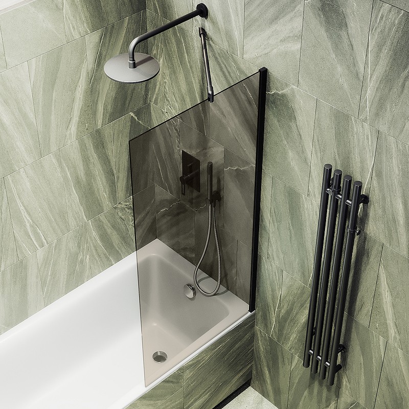Шторка на ванну Maybah Glass MGV-71-6ш 900x1400 в широком профиле Черный стекло бронзовое