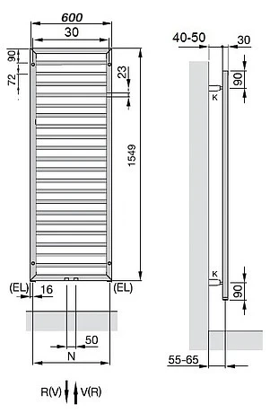 Водяной полотенцесушитель Zehnder Subway Inox SUBI-150-060 Нержавеющая сталь