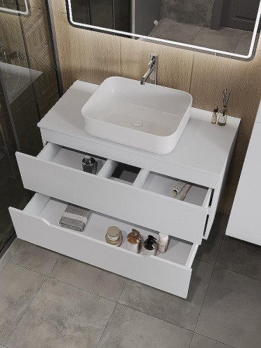 Тумба с раковиной Orange Line 100 Li-100TuwMDF+B05-500W подвесная Белая матовая