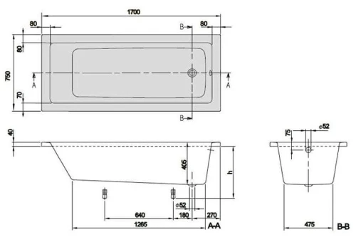 Акриловая ванна Villeroy&Boch Targa Plus 170x75 UBA171NES2V-01 цвет Белый