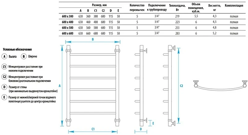 Водяной полотенцесушитель Energy Classic 600x500 EWTRCLASS0605010000 Хром нержавеющая сталь