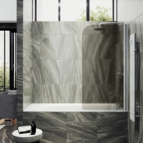 Шторка на ванну Maybah Glass MGV-612-1 600x1400 поворотная на монопетле Белый стекло бронзовое матовое