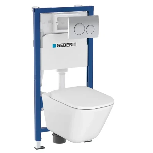 Унитаз с инсталляцией Geberit Delta 458.118.21.R2 цвет Белый с сиденьем Микролифт и клавишей смыва цвет Хром глянцевый