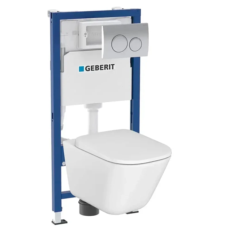 Унитаз с инсталляцией Geberit Delta 458.118.21.R2 цвет Белый с сиденьем Микролифт и клавишей смыва цвет Хром глянцевый