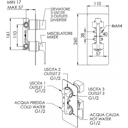 Смеситель для душа Remer Absolute AU93BG Золото брашированное латунь встраиваемый