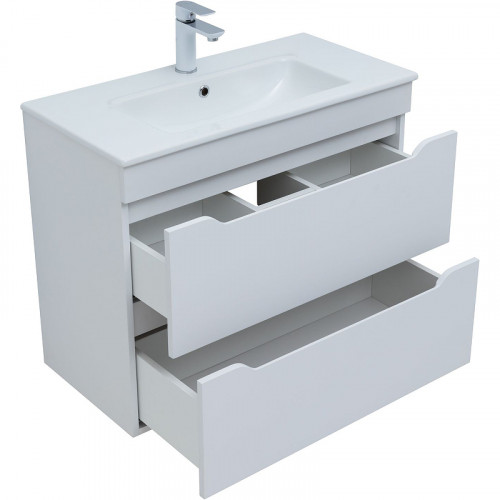 Тумба под раковину Aquanet Практика 80 330459 подвесная Белая матовая МДФ / ЛДСП