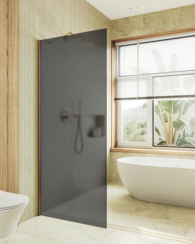 Душевая перегородка Maybah Glass MGD-682-3ш 1090x1950 в широком профиле Золото стекло графитовое матовое