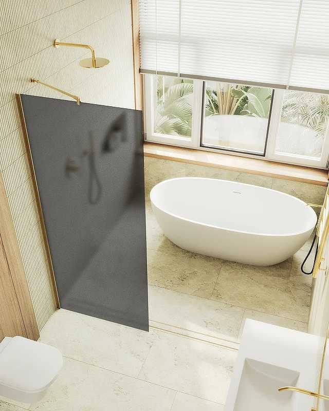 Душевая перегородка Maybah Glass MGD-682-3ш 1090x1950 в широком профиле Золото стекло графитовое матовое