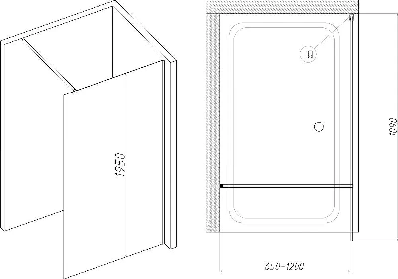 Душевая перегородка DIWO Орел 110 DS-OR-110-BL профиль Черный матовый стекло прозрачное