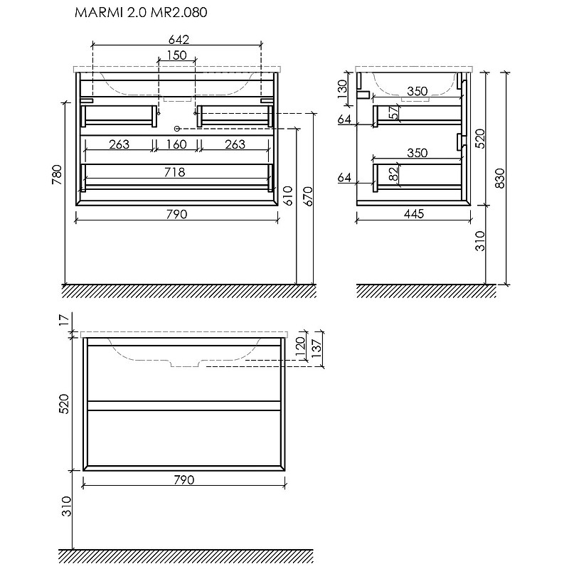 Тумба под раковину Sancos Marmi 2.0 80 MR2.080ECH подвесная Дуб чарльстон МДФ / ЛДСП