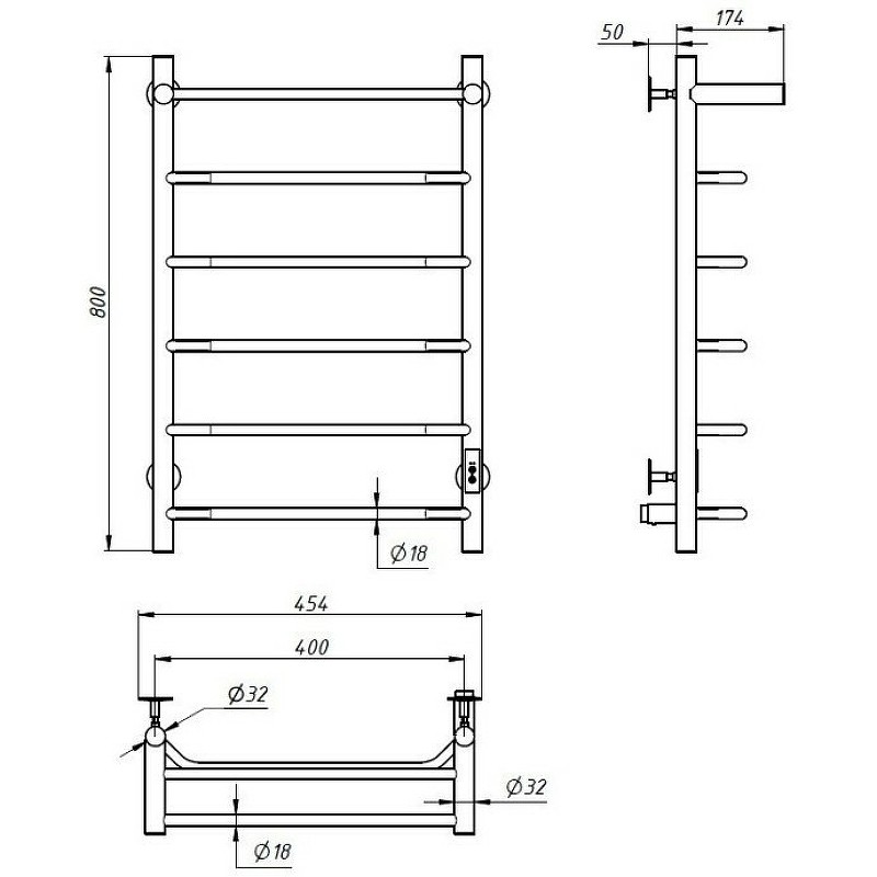 Электрический полотенцесушитель Aringa Киото 80x40 AR03004CH с полкой Хром