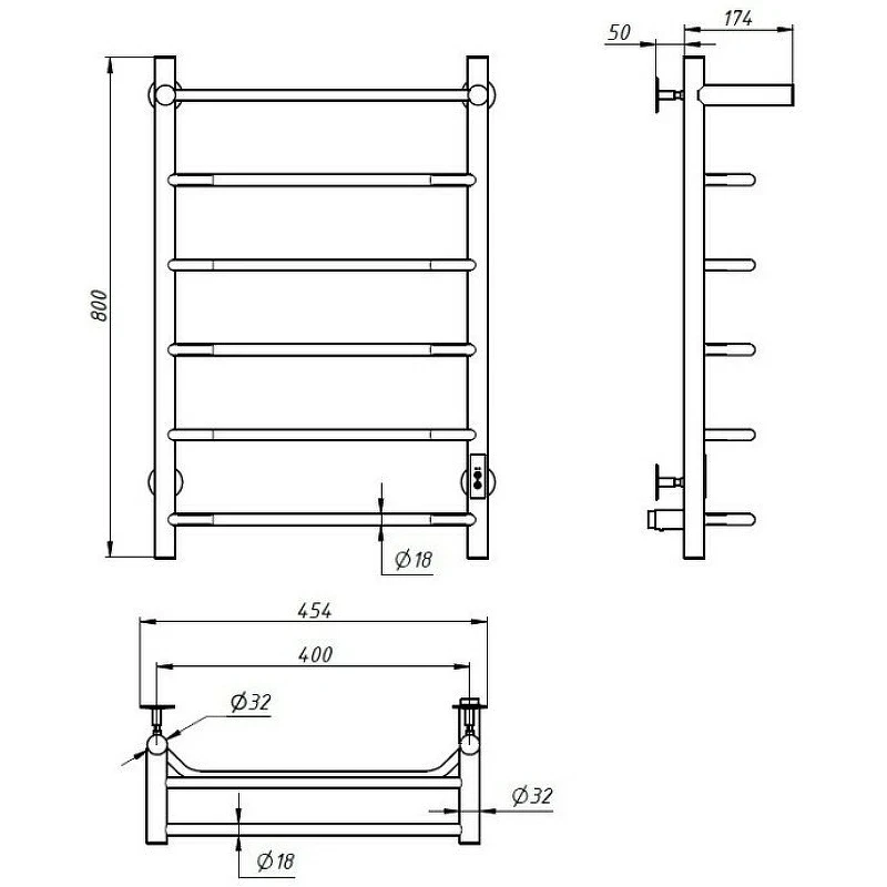 Электрический полотенцесушитель Aringa Киото 80x40 AR03004CH с полкой Хром