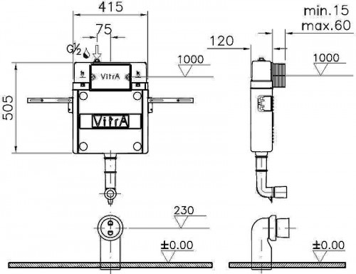 Смывной бачок Vitra V12 762-1740-01 скрытого монтажа без клавиши смыва пластик