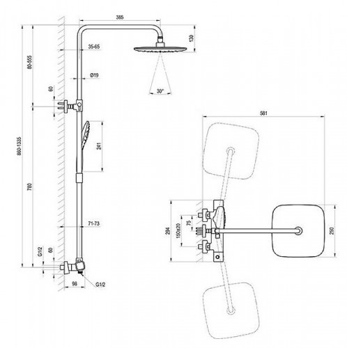 Душевая система Ravak 10° X070103 с термостатом Хром латунь на стену