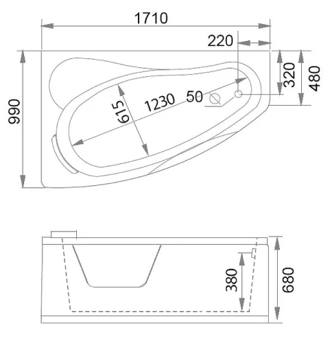 Акриловая ванна Gemy 171x99 G9046 II K L с гидромассажем