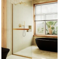 Душевая перегородка Maybah Glass MGD-737-3у 890x1950 в узком профиле Золото стекло сатиновое