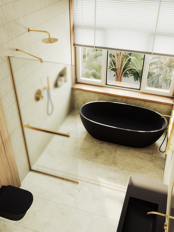 Душевая перегородка Maybah Glass MGD-737-3у 890x1950 в узком профиле Золото стекло сатиновое