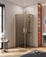 Душевой уголок Cezares Slider 80х80 SLIDER-A-2-70/80-BR-BORO профиль цвет Брашированное золото стекло бронзовое