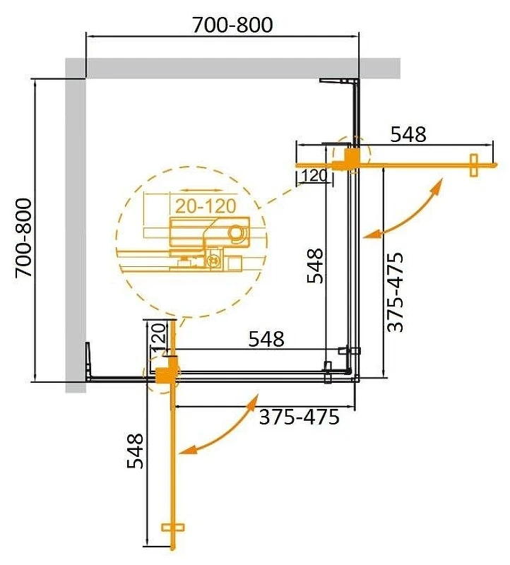 Душевой уголок Cezares Slider 80х80 SLIDER-A-2-70/80-BR-BORO профиль цвет Брашированное золото стекло бронзовое