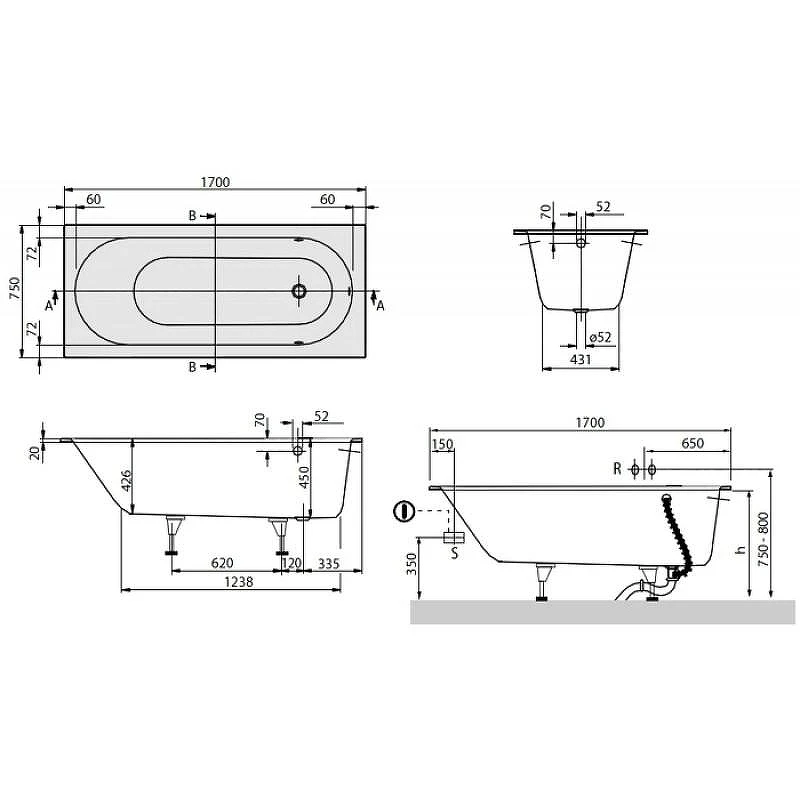 Квариловая ванна Villeroy&Boch Oberon 170x75 UBQ170OBE2V-01 цвет Альпийский белый