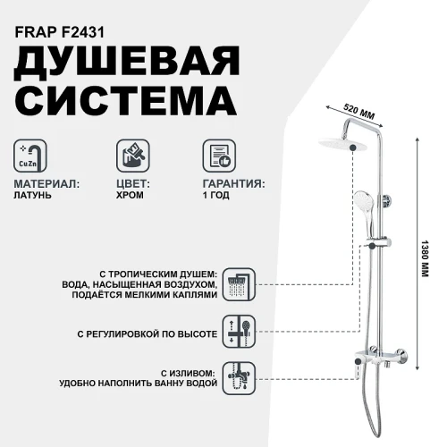 Душевая система Frap F2431 Белая Хром латунь на стену