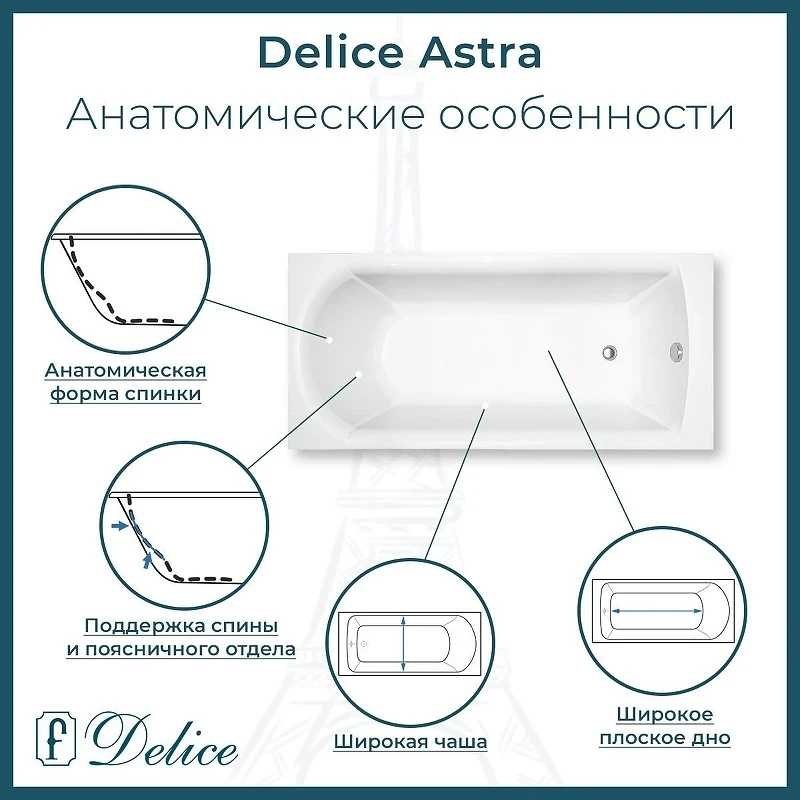 Ванна из искусственного камня Delice Astra 150х70 DLR330053-G цвет Белый глянцевый