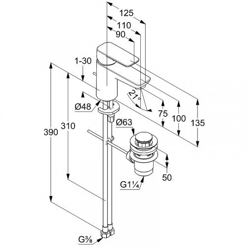 Смеситель для раковины Kludi Pure Style 403823975 Черный матовый латунь