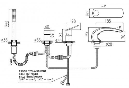 Смеситель на борт ванны Rav Slezak Loira LR572.5P Хром латунь