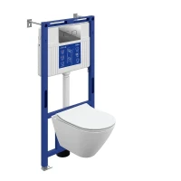 Унитаз с инсталляцией Cersanit Carina XL DPL EO Slim + Aqua 50 Prime P 69326 цвет Белый с сиденьем Микролифт и клавишей смыва цвет Хром глянцевый