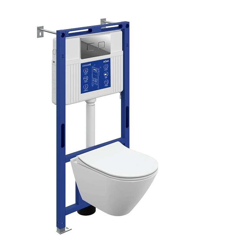 Унитаз с инсталляцией Cersanit Carina XL DPL EO Slim + Aqua 50 Prime P 69326 цвет Белый с сиденьем Микролифт и клавишей смыва цвет Хром глянцевый